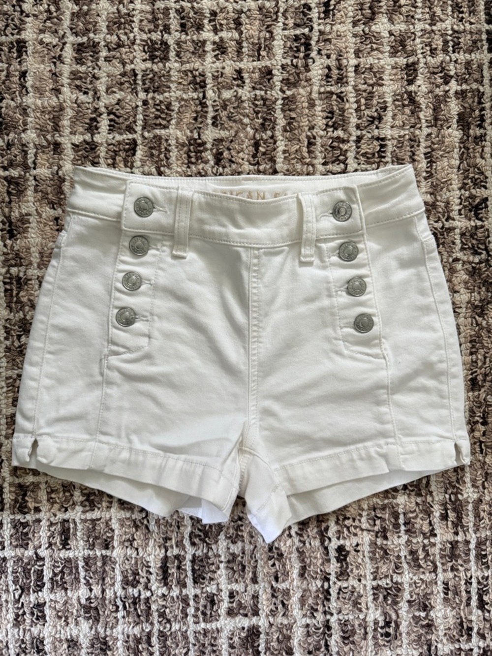 American Eagle Outfitters White High-Waist Button Front Shorts